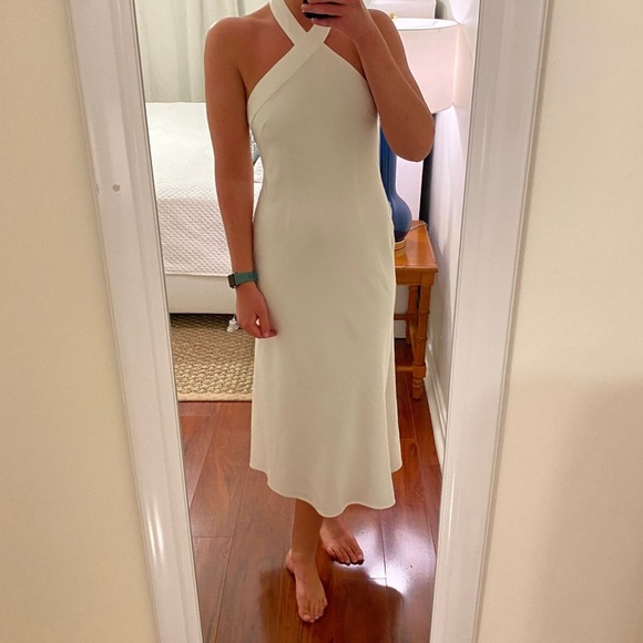 Aidan Mattox White Halter Neck Bias Cocktail Midi Dress - Picture 7 of 8